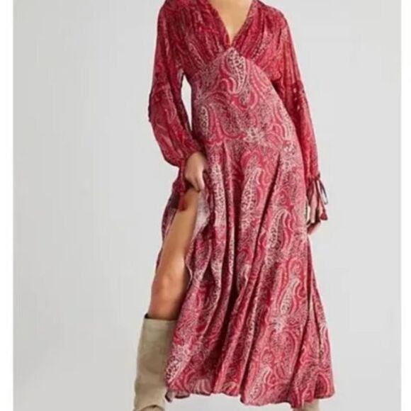 New Free People Mirage Paisley Maxi
Dress Red Mix Print Empire Waist size 0 - Picture 3 of 9